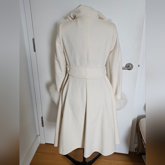 Jesus Diamante Hime Gyaru Lolita White Fox Fur Trimmed Hooded Coat With Lace Bow - Picture 9 of 13